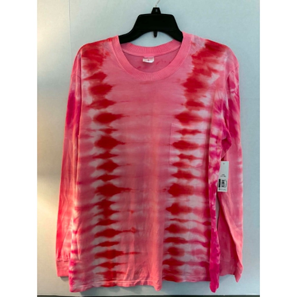 No Boundaries Women's L/G 11-13 Pink Tie Dye Long Sleeve Pocket Tee Casual NWT